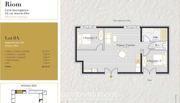 Logement étudiant T3 à Riom (63200)
