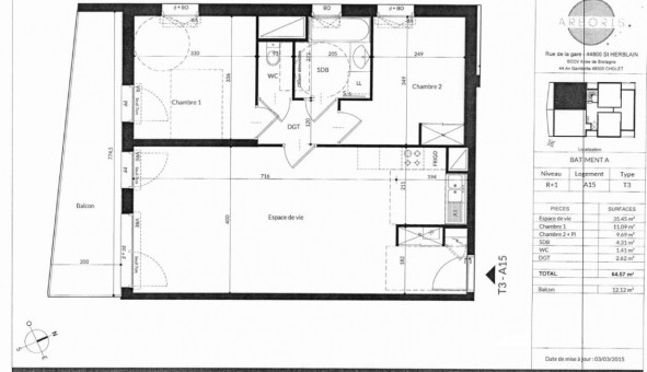 Logement �tudiant T3 &agrave; Saint Herblain (44800)