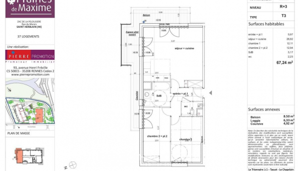 Logement �tudiant T3 &agrave; Saint Herblain (44800)