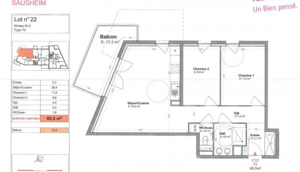 Logement tudiant T3 à Sausheim (68390)