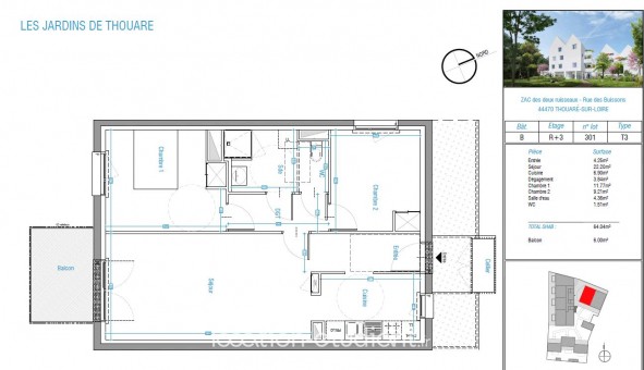 Logement tudiant T3 à Thouar sur Loire (44470)