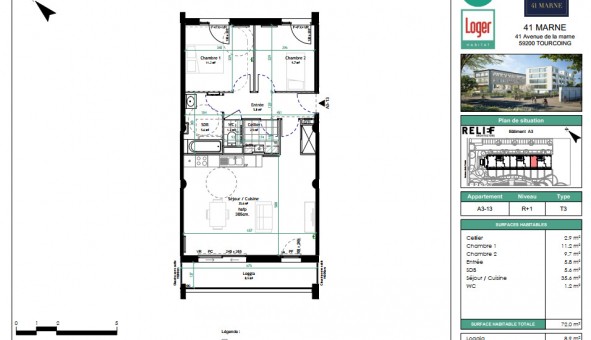 Logement �tudiant T3 &agrave; Tourcoing (59200)