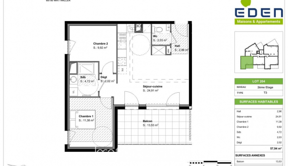 Logement tudiant T3 à Wattwiller (68700)