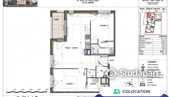 Colocation tudiante Studio à Angers (49000)