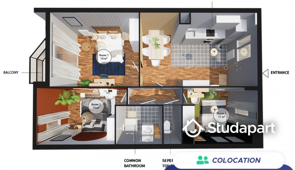 Colocation étudiante Studio à Bordeaux (33300)