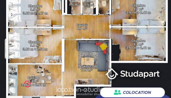 Colocation �tudiante Studio &agrave; Bron (69500)