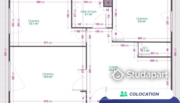 Colocation �tudiante Studio &agrave; Bron (69500)