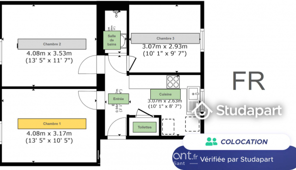 Colocation �tudiante Studio &agrave; Clichy (92110)