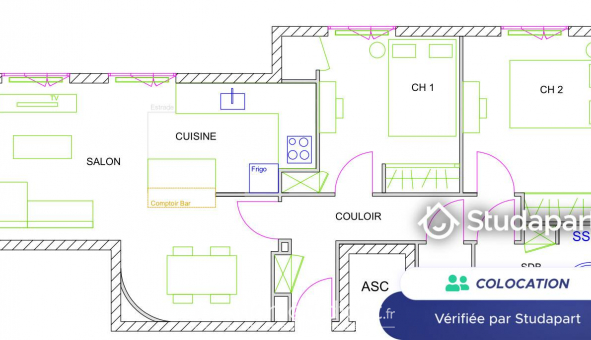 Colocation étudiante Studio à Grenoble (38000)
