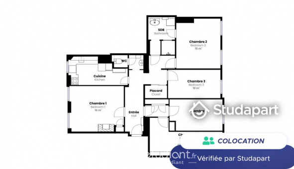 Colocation étudiante T1 à Lyon 1er arrondissement (69001)