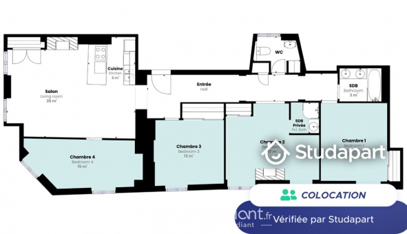 Colocation étudiante Studio à Lyon 1er arrondissement (69001)