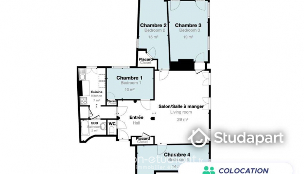 Colocation tudiante Studio à Lyon 2me arrondissement (69002)