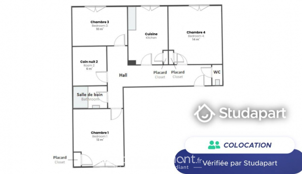 Colocation tudiante Studio à Lyon 2me arrondissement (69002)