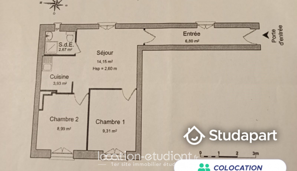 Colocation tudiante Studio à Lyon 3me arrondissement (69003)