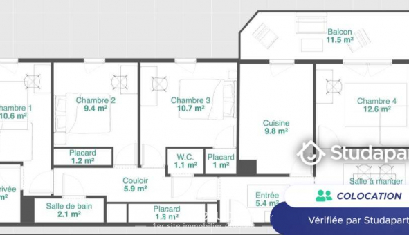 Colocation tudiante Studio à Lyon 3me arrondissement (69003)