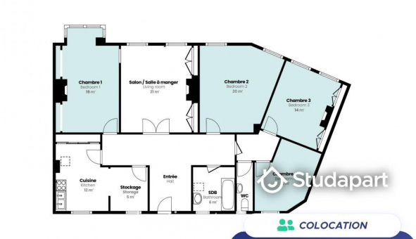 Colocation tudiante Studio à Lyon 6me arrondissement (69006)
