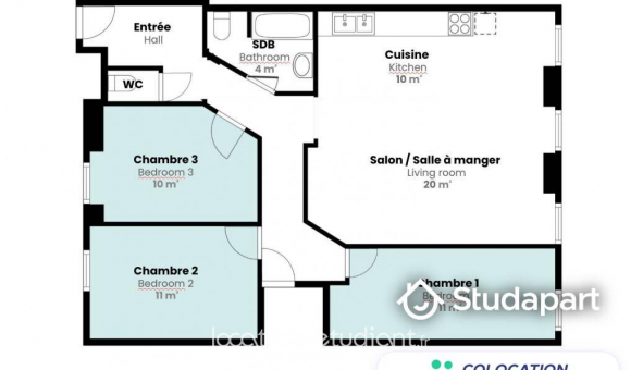 Colocation tudiante Studio à Lyon 7me arrondissement (69007)