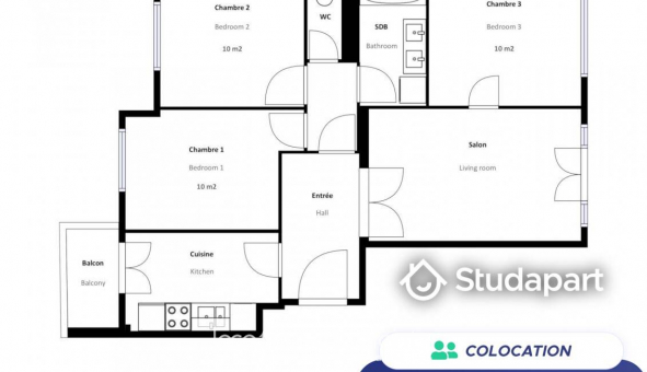 Colocation tudiante Duplex à Lyon 8me arrondissement (69008)