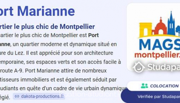 Colocation �tudiante Studio &agrave; Montpellier (34080)