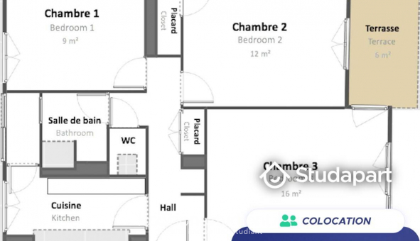 Colocation tudiante Studio à Montpellier (34080)