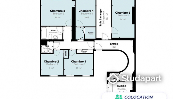 Colocation tudiante Chambre dans une colocation de 27m2