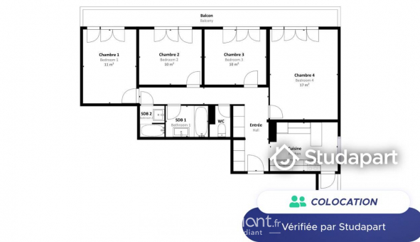 Colocation tudiante T1 à Paris 13me arrondissement (75013)