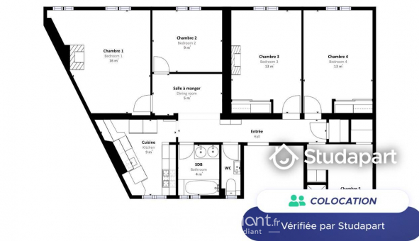 Colocation étudiante Studio à Paris 16ème arrondissement (75016)