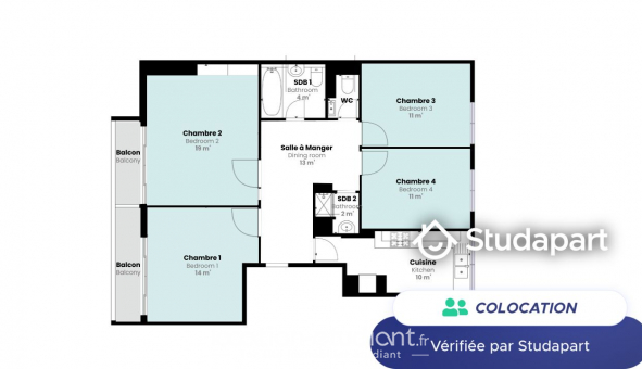 Colocation tudiante Studio à Paris 17me arrondissement (75017)