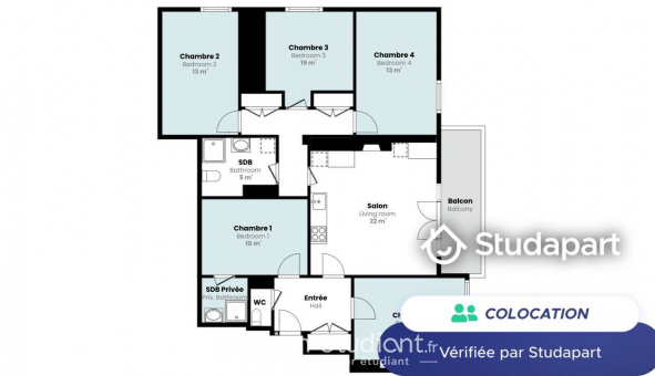 Colocation tudiante Studio à Paris 17me arrondissement (75017)