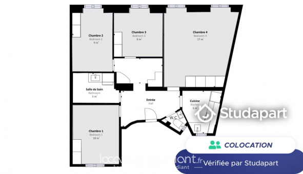 Colocation tudiante Studio à Paris 17me arrondissement (75017)