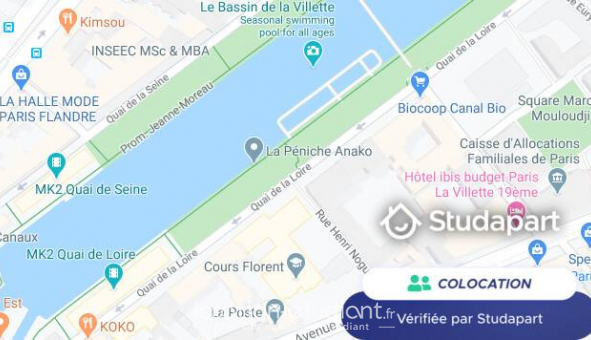 Colocation �tudiante T2 &agrave; Paris 19�me arrondissement (75019)