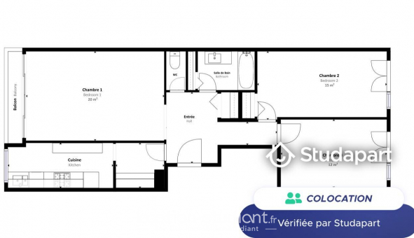 Colocation tudiante Duplex à Paris 20me arrondissement (75020)