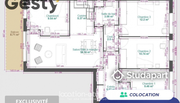 Colocation �tudiante Studio &agrave; Rennes (35000)