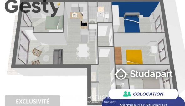 Colocation �tudiante Studio &agrave; Rennes (35000)