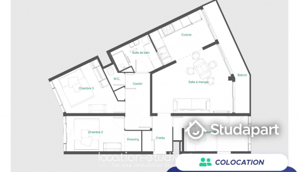 Colocation �tudiante Studio &agrave; Saint Herblain (44800)