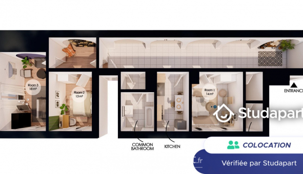 Colocation tudiante T3 à Strasbourg (67000)