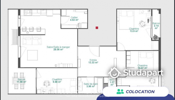 Colocation �tudiante Studio &agrave; Toulouse (31500)