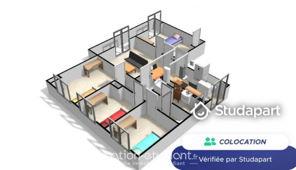 Colocation �tudiante Studio &agrave; Villeurbanne (69100)
