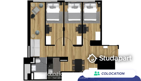 Colocation étudiante Studio &agrave; Clichy (92110)