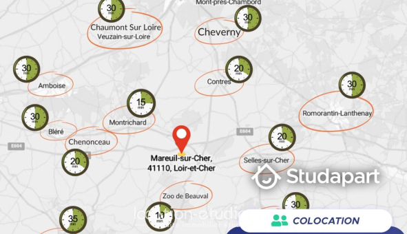 Colocation étudiante T1 &agrave; Mareuil sur Cher (41110)