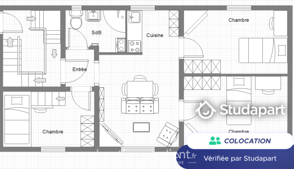 Colocation étudiante Studio &agrave; Pontoise (95300)