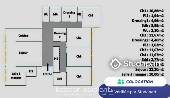 Colocation étudiante Studio &agrave; Reims (51100)