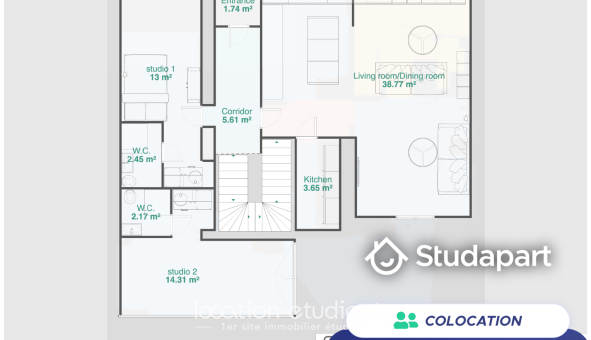 Colocation étudiante Studio &agrave; Rennes (35000)